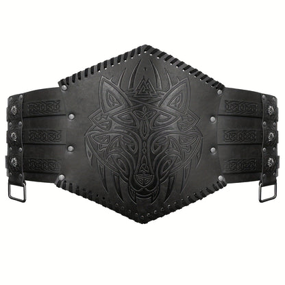 Men's Belt - Viking for Wide PU Leather, Scandinavian Dragon & Wolf Alloy Buckle - product detail view 16