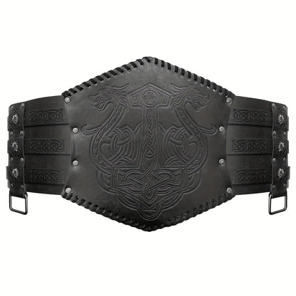 Men's Belt - Viking for Wide PU Leather, Scandinavian Dragon & Wolf Alloy Buckle - product detail view 17