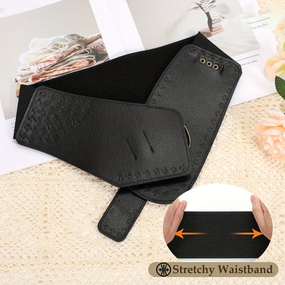 Women's Belt - Vintage Wide for - Elastic Waistband with Alloy Buckle, Retro Style Wide - product detail view 2