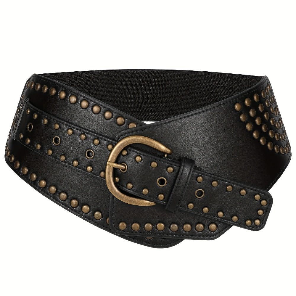 Women's Belt - Vintage Wide for - Elastic Waistband with Alloy Buckle, Retro Style Wide - product detail view 3