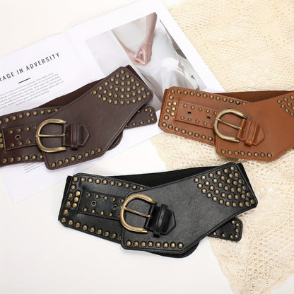 Women's Belt - Vintage Wide for - Elastic Waistband with Alloy Buckle, Retro Style Wide - product detail view 4