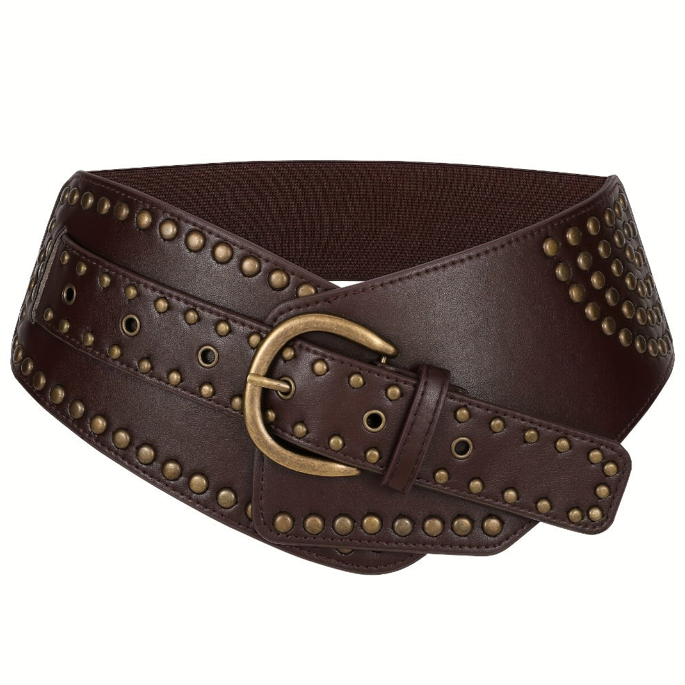 Women's Belt - Vintage Wide for - Elastic Waistband with Alloy Buckle, Retro Style Wide - product detail view 5