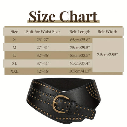 Women's Belt - Vintage Wide for - Elastic Waistband with Alloy Buckle, Retro Style Wide - product detail view 6