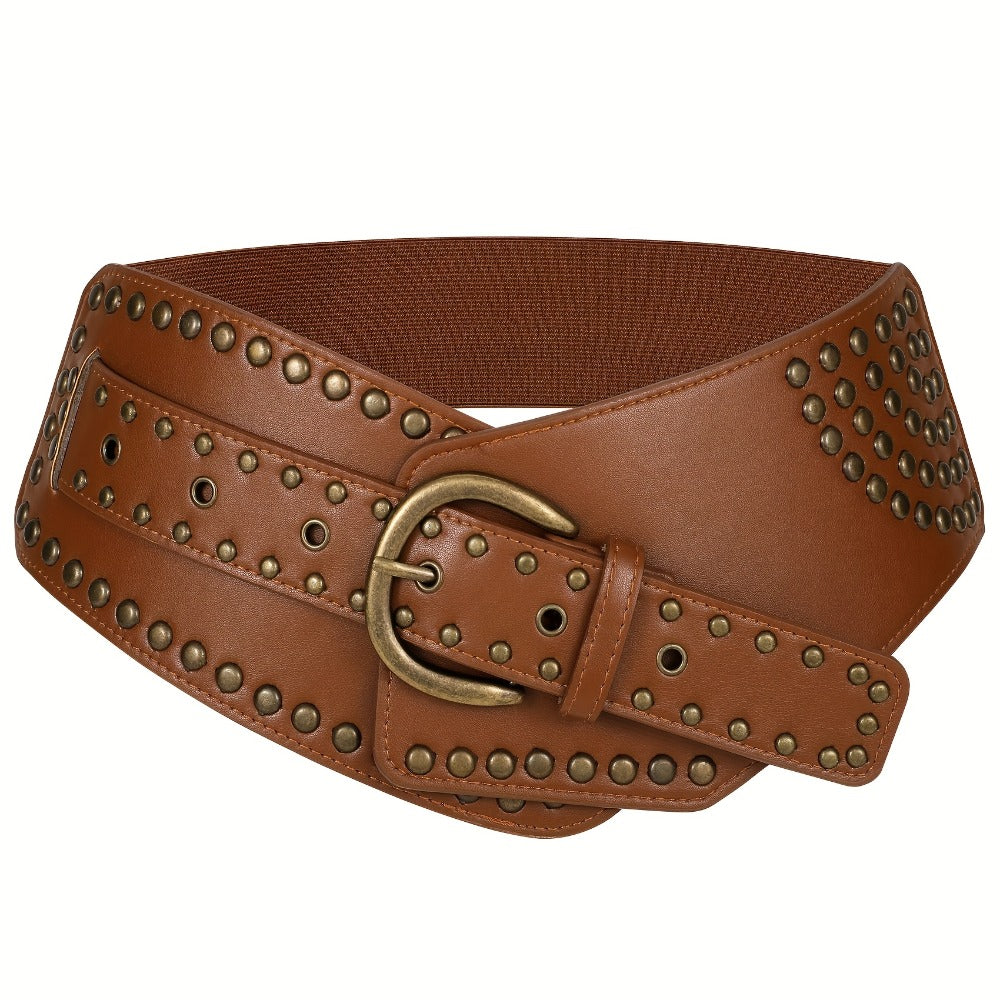 Women's Belt - Vintage Wide for - Elastic Waistband with Alloy Buckle, Retro Style Wide - product detail view 7
