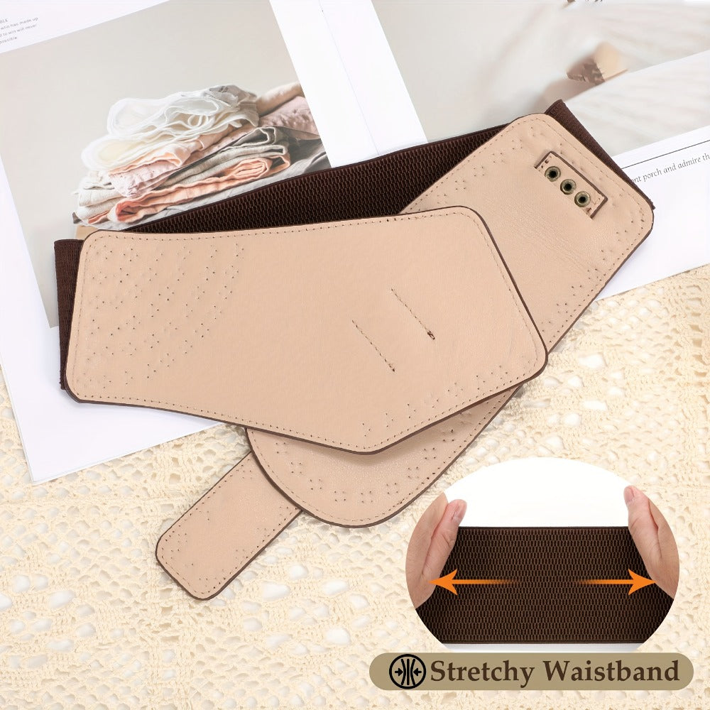 Women's Belt - Vintage Wide for - Elastic Waistband with Alloy Buckle, Retro Style Wide - product detail view 11