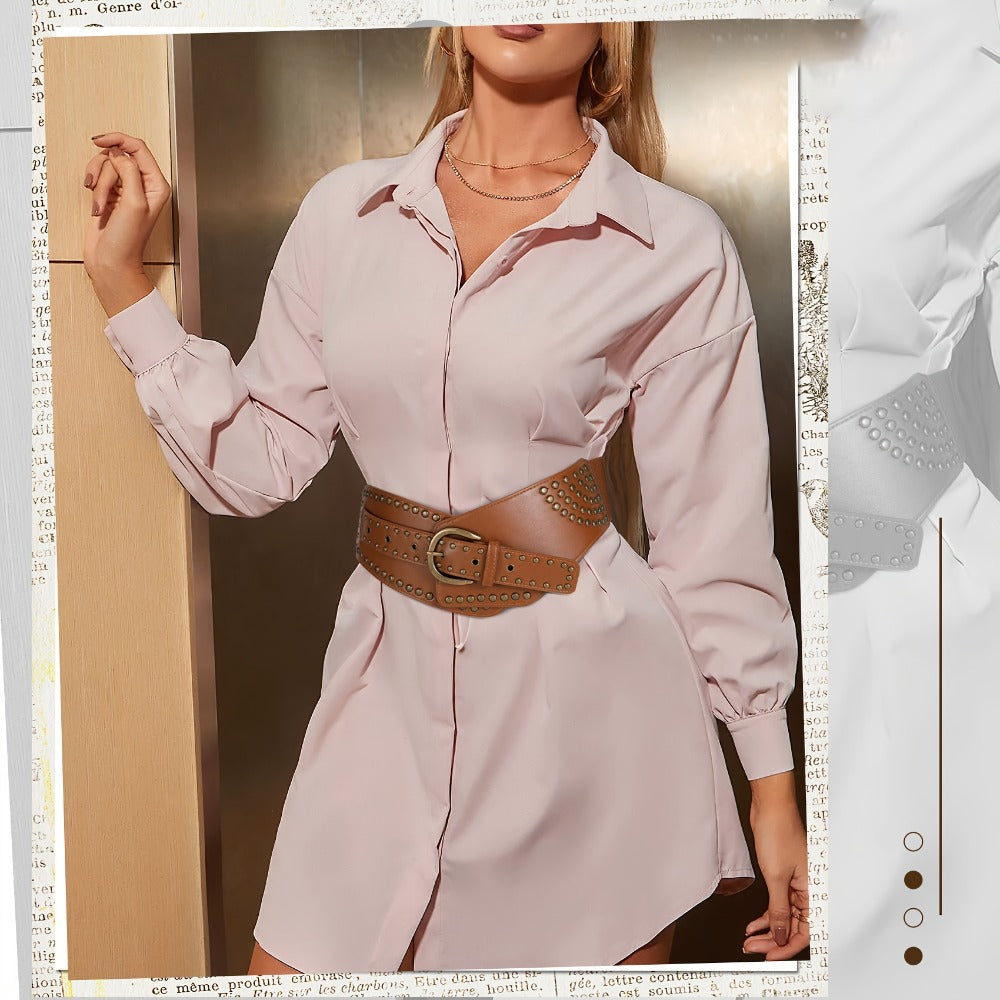Women's Belt - Vintage Wide for - Elastic Waistband with Alloy Buckle, Retro Style Wide - product detail view 13