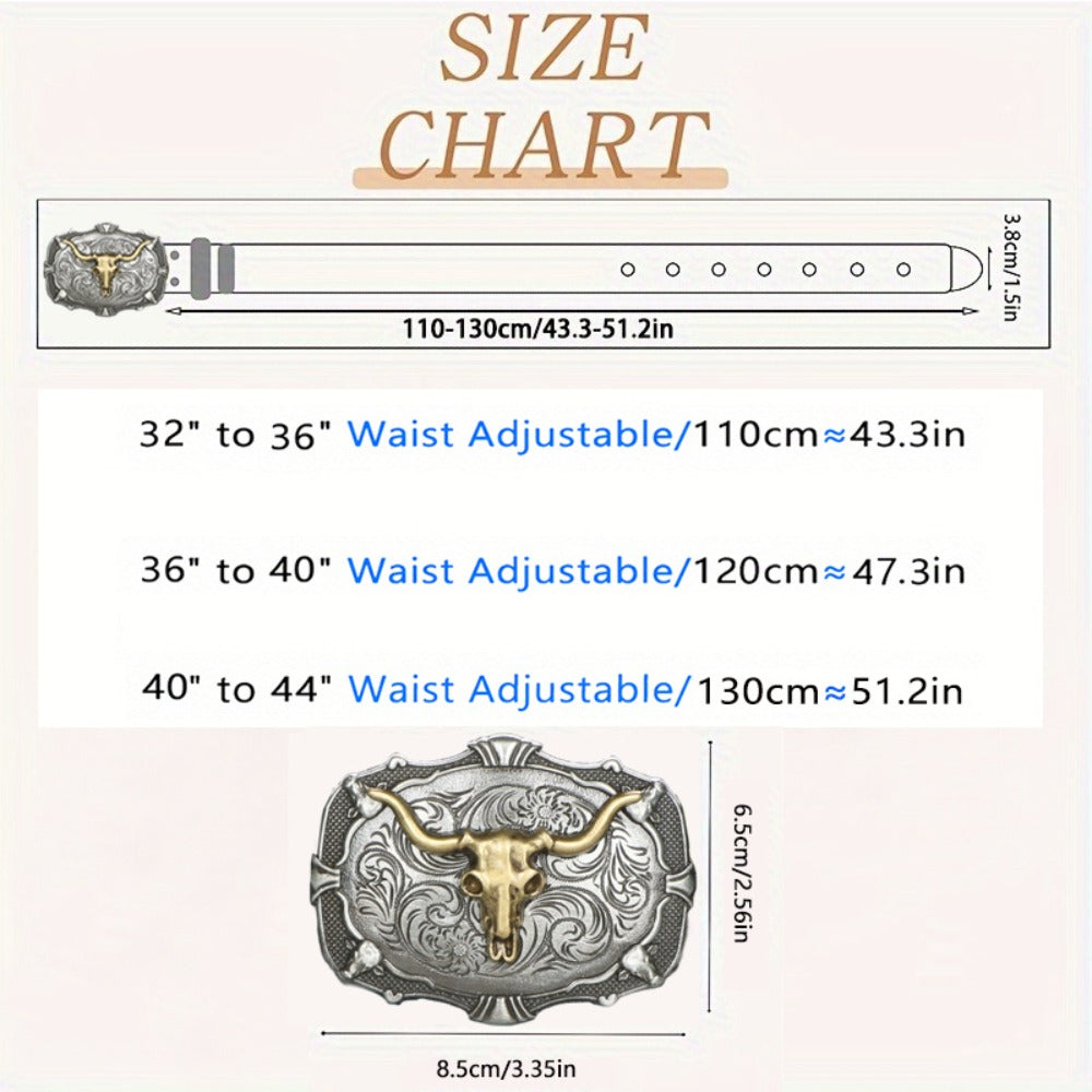 Men's Belt - Western for 2 Pack Embossed Longhorn Cow Head Buckle, Vintage Cowboy - product detail view 2