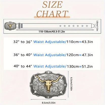 Men's Belt - Western for 2 Pack Embossed Longhorn Cow Head Buckle, Vintage Cowboy - product detail view 2