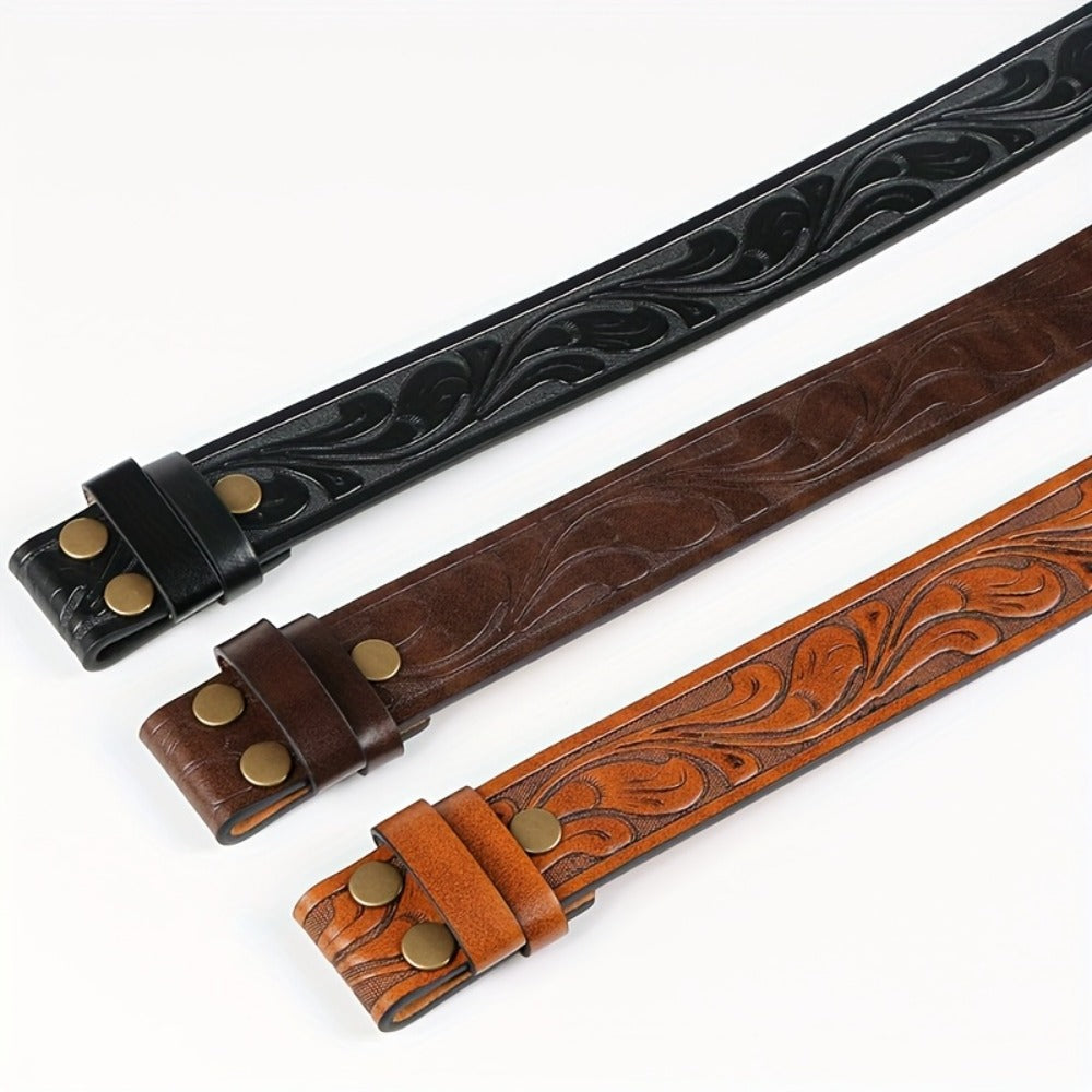 Men's Belt - Western for 2 Pack Embossed Longhorn Cow Head Buckle, Vintage Cowboy - product detail view 3