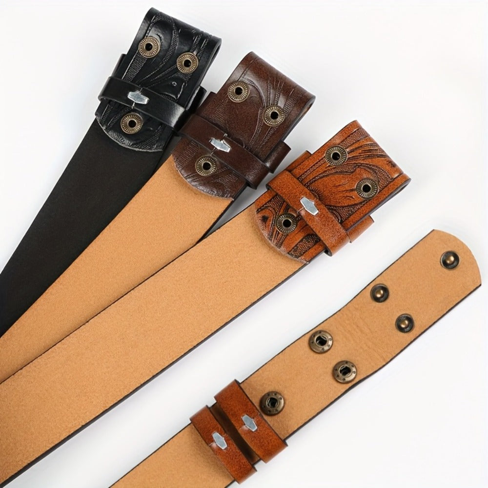 Men's Belt - Western for 2 Pack Embossed Longhorn Cow Head Buckle, Vintage Cowboy - product detail view 4