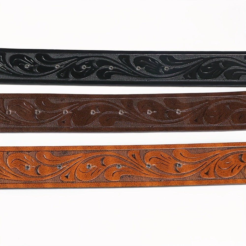 Men's Belt - Western for 2 Pack Embossed Longhorn Cow Head Buckle, Vintage Cowboy - product detail view 9