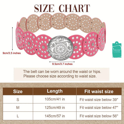 Women's Belt - Western Boho Disc for - Vintage Concho Waist , Wide Bohemian with Disc - product detail view 2