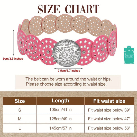 Women's Belt - Western Boho Disc for - Vintage Concho Waist , Wide Bohemian with Disc - product detail view 2