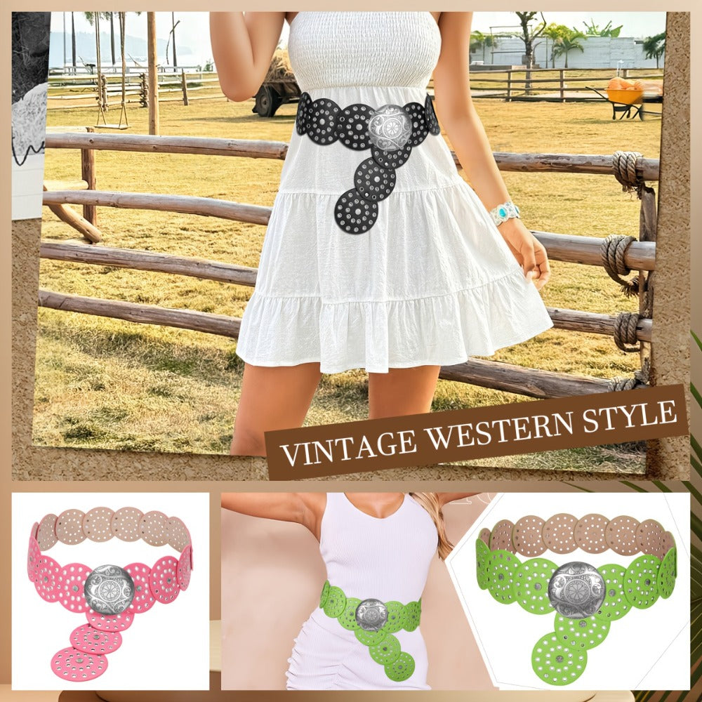 Women's Belt - Western Boho Disc for - Vintage Concho Waist , Wide Bohemian with Disc - product detail view 4