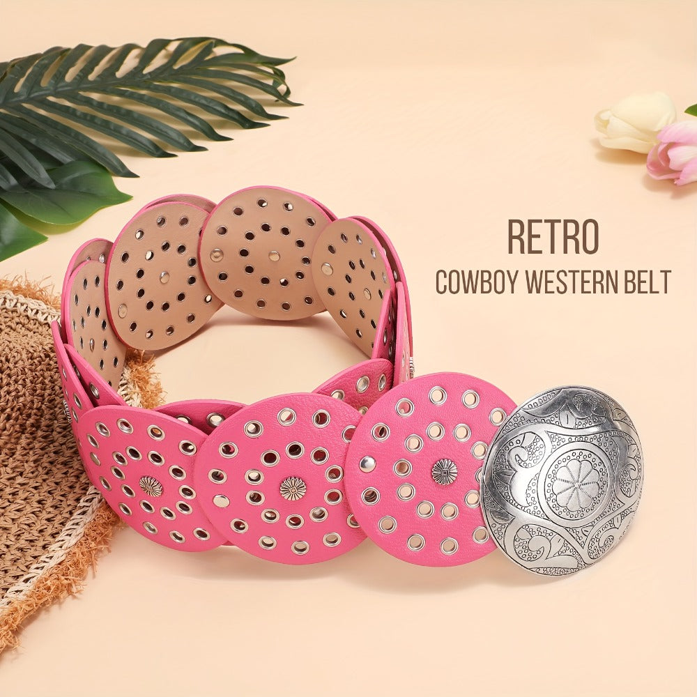 Women's Belt - Western Boho Disc for - Vintage Concho Waist , Wide Bohemian with Disc - product detail view 5