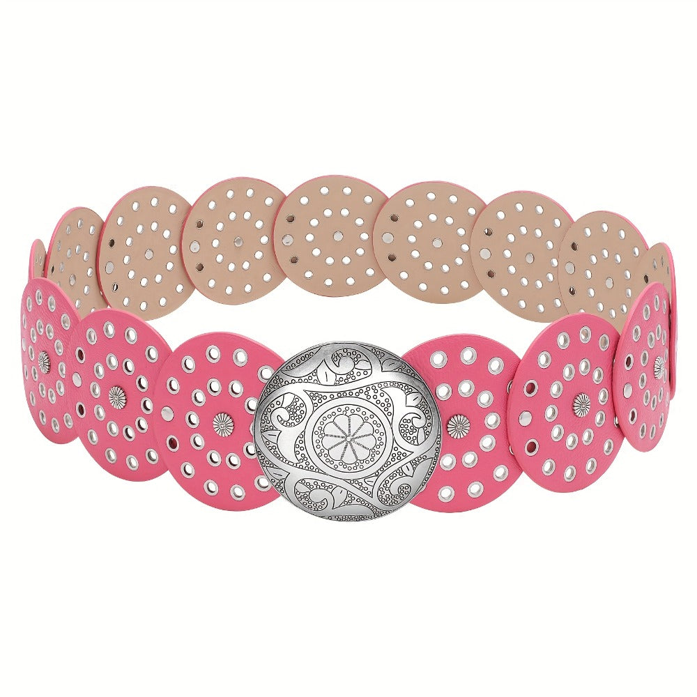 Women's Belt - Western Boho Disc for - Vintage Concho Waist , Wide Bohemian with Disc - product detail view 6