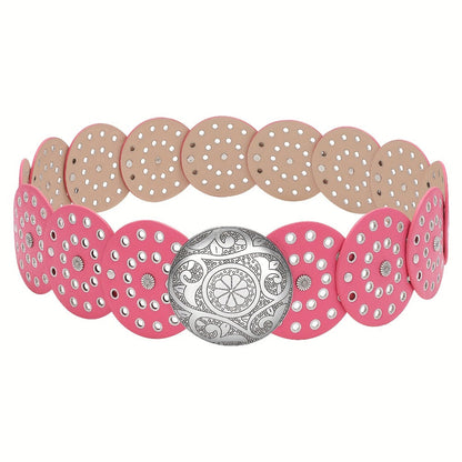 Women's Belt - Western Boho Disc for - Vintage Concho Waist , Wide Bohemian with Disc - product detail view 6