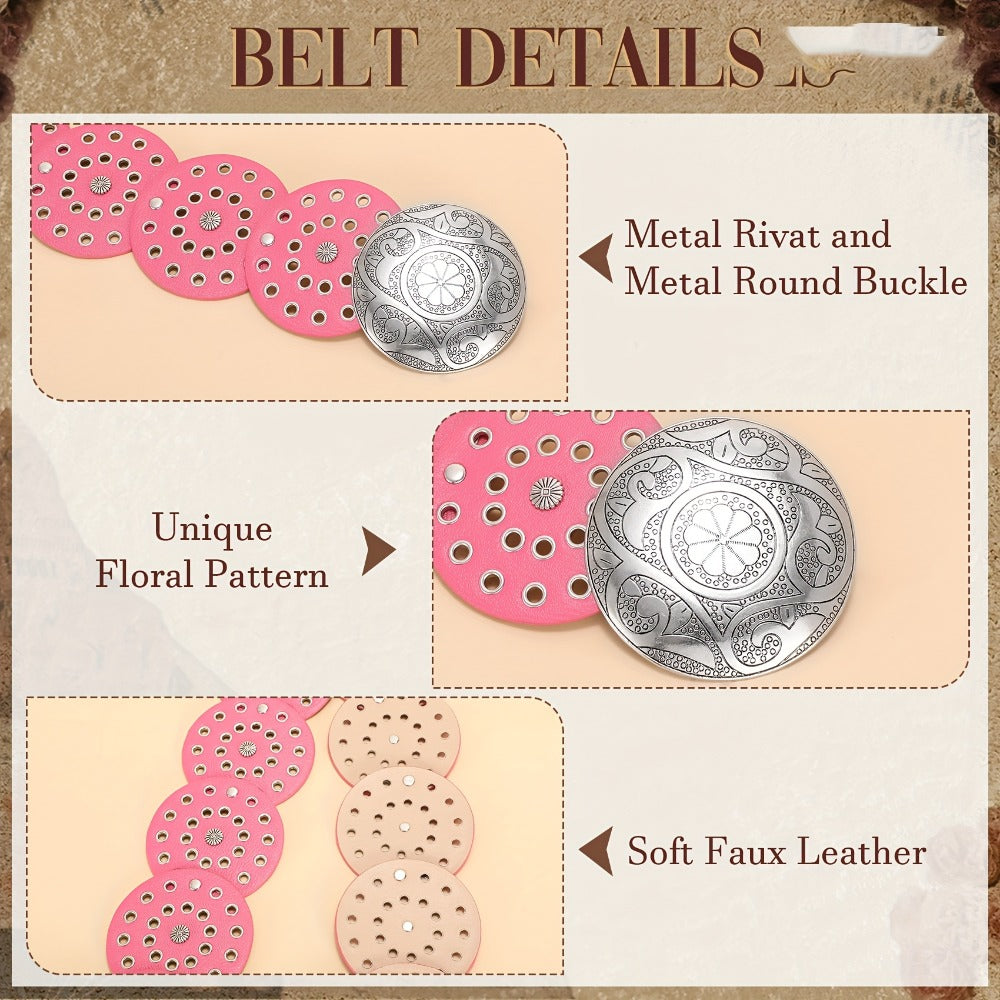 Women's Belt - Western Boho Disc for - Vintage Concho Waist , Wide Bohemian with Disc - product detail view 8
