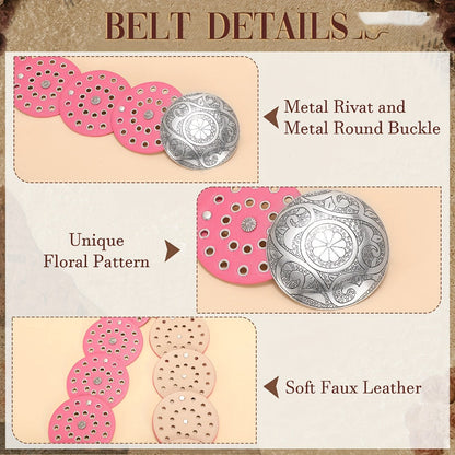 Women's Belt - Western Boho Disc for - Vintage Concho Waist , Wide Bohemian with Disc - product detail view 8