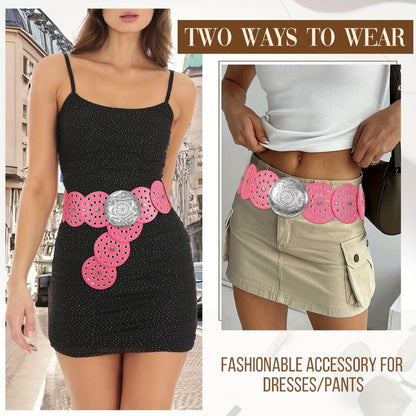 Women's Belt - Western Boho Disc for - Vintage Concho Waist , Wide Bohemian with Disc - product detail view 9