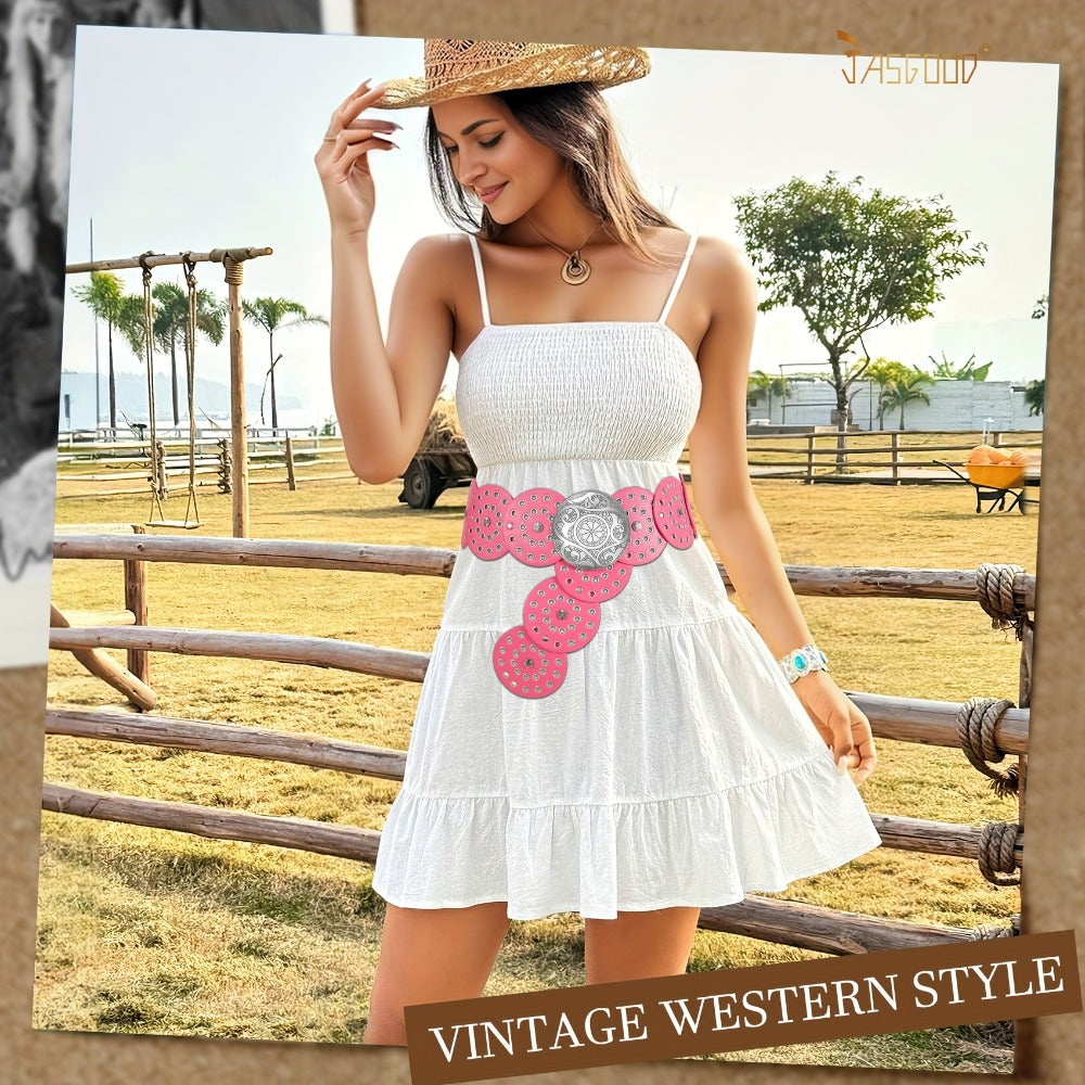 Women's Belt - Western Boho Disc for - Vintage Concho Waist , Wide Bohemian with Disc - product detail view 10