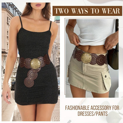 Women's Belt - Western Boho Disc for - Vintage Concho Waist , Wide Bohemian with Disc - product detail view 12