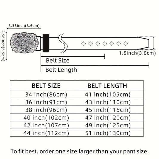 Men's Belt - Western for Embossed Floral Cowboy Longhorn Bull Pattern Big Letter Buckle - product detail view 2
