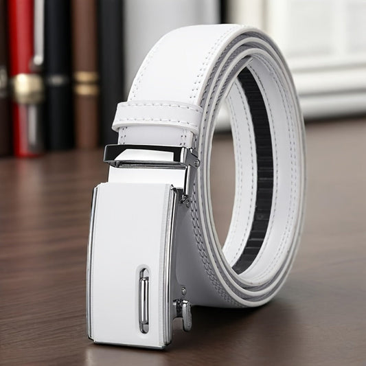 Men's Belt - White Ratchet for Automatic Buckle No Hole Adjustable Minimalist Faux - main product view