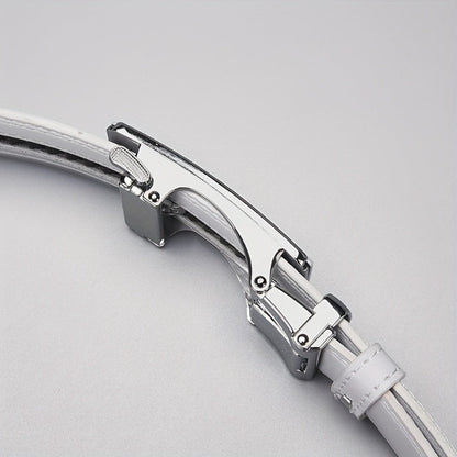 Men's Belt - White Ratchet for Automatic Buckle No Hole Adjustable Minimalist Faux - product detail view 8