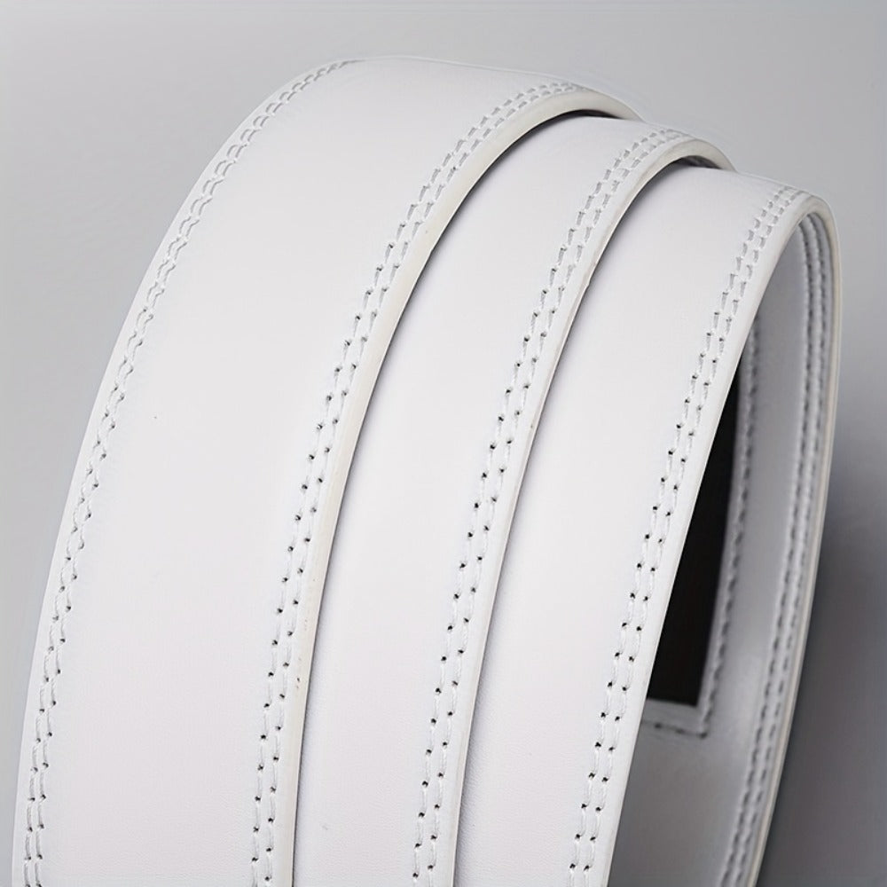 Men's Belt - White Ratchet for Automatic Buckle No Hole Adjustable Minimalist Faux - product detail view 9