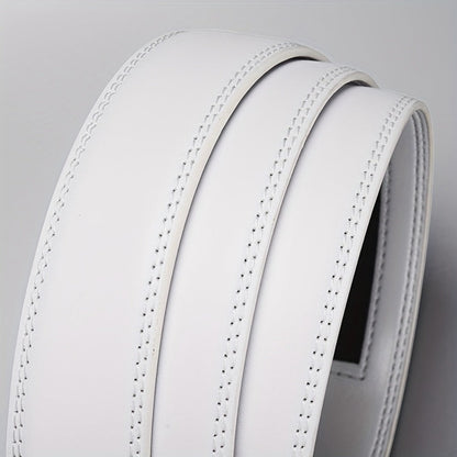 Men's Belt - White Ratchet for Automatic Buckle No Hole Adjustable Minimalist Faux - product detail view 9