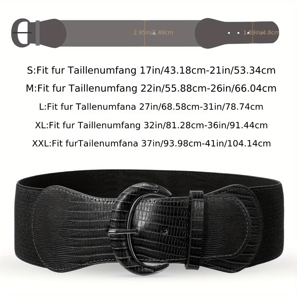 Women's Belt - Wide for 2Pcs Set - Elastic Needle Buckle Waist for Dresses, Black Red & - product detail view 6