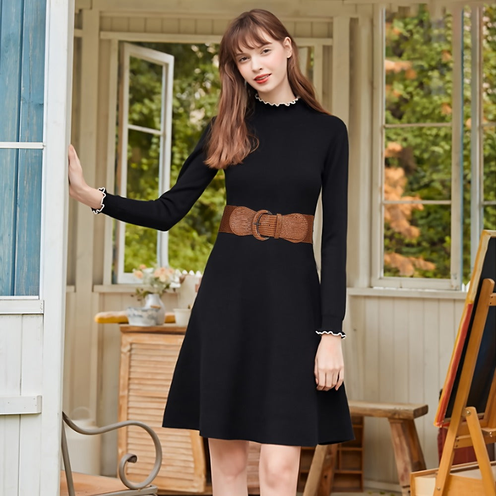 Women's Belt - Wide for 2Pcs Set - Elastic Needle Buckle Waist for Dresses, Black Red & - product detail view 8