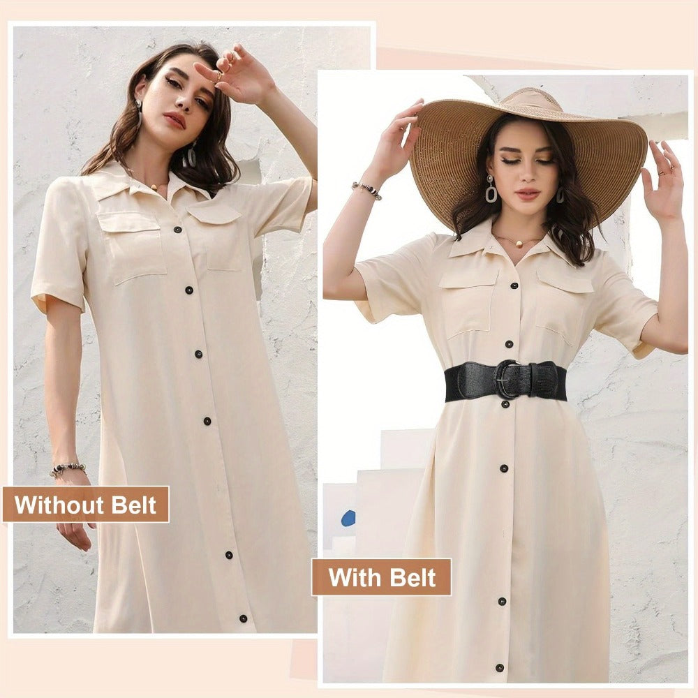 Women's Belt - Wide for 2Pcs Set - Elastic Needle Buckle Waist for Dresses, Black Red & - product detail view 12