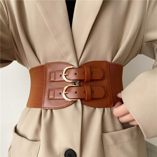 Women's Belt - Wide Corset for Bimetallic Buckle Elastic Waist - Casual Dress Shirt - main product view