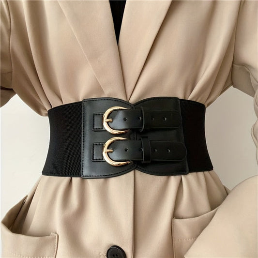 Women's Belt - Wide Corset for Bimetallic Buckle Elastic Waist - Casual Dress Shirt - product detail view 2