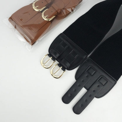 Women's Belt - Wide Corset for Bimetallic Buckle Elastic Waist - Casual Dress Shirt - product detail view 9