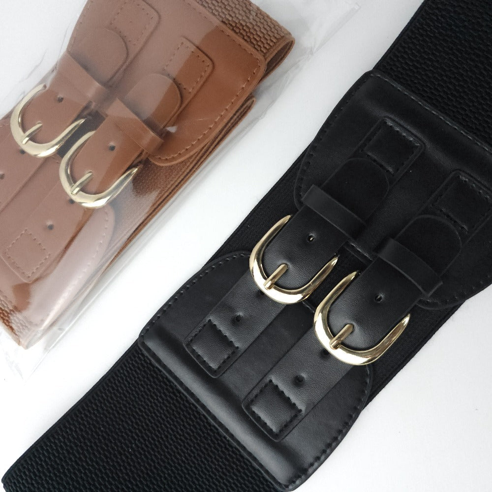 Women's Belt - Wide Corset for Bimetallic Buckle Elastic Waist - Casual Dress Shirt - product detail view 11