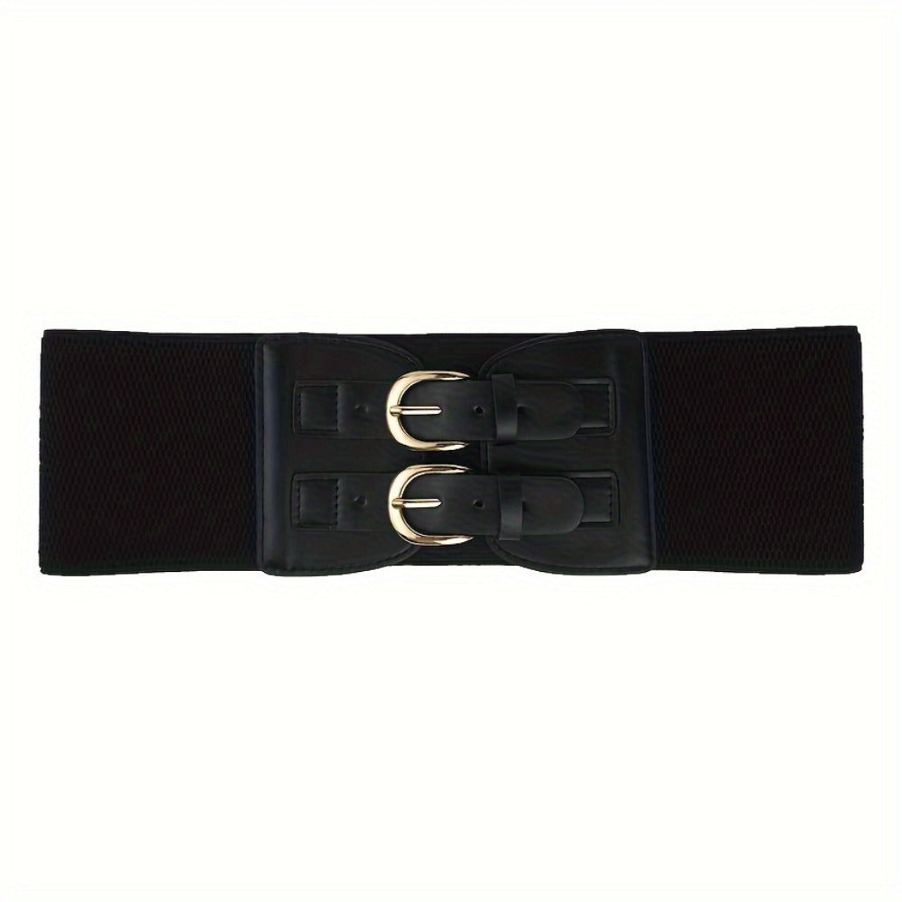 Women's Belt - Wide Corset for Bimetallic Buckle Elastic Waist - Casual Dress Shirt - product detail view 13