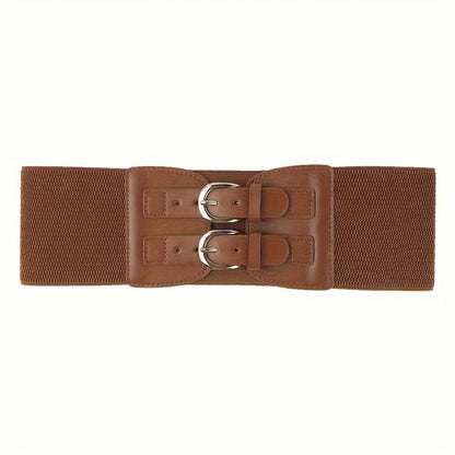 Women's Belt - Wide Corset for Bimetallic Buckle Elastic Waist - Casual Dress Shirt - product detail view 14