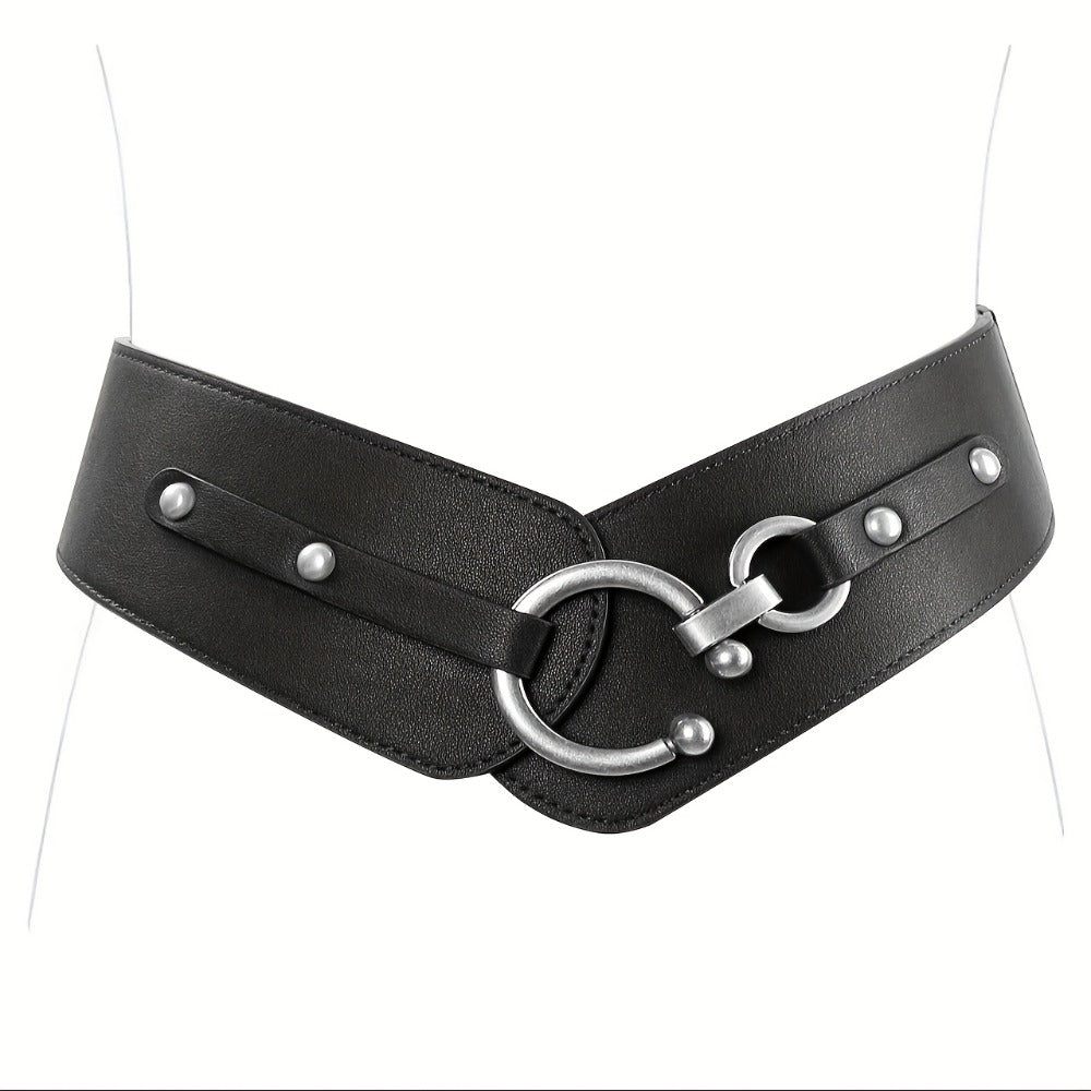 Women's Belt - Wide Elastic Retro Vintage Waist Interlocking Alloy Buckle Punk Style - main product view