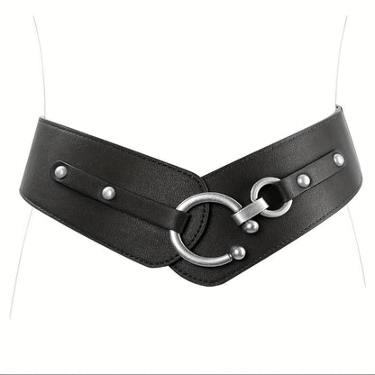 Women's Belt - Wide Elastic Retro Vintage Waist Interlocking Alloy Buckle Punk Style - main product view