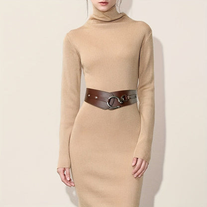 Women's Belt - Wide Elastic Retro Vintage Waist Interlocking Alloy Buckle Punk Style - product detail view 3