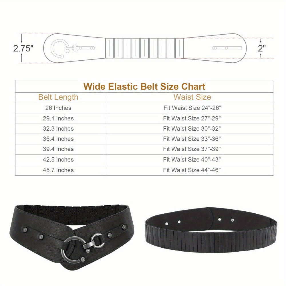 Women's Belt - Wide Elastic Retro Vintage Waist Interlocking Alloy Buckle Punk Style - product detail view 5