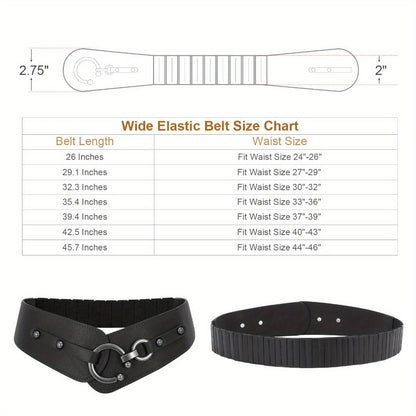 Women's Belt - Wide Elastic Retro Vintage Waist Interlocking Alloy Buckle Punk Style - product detail view 5