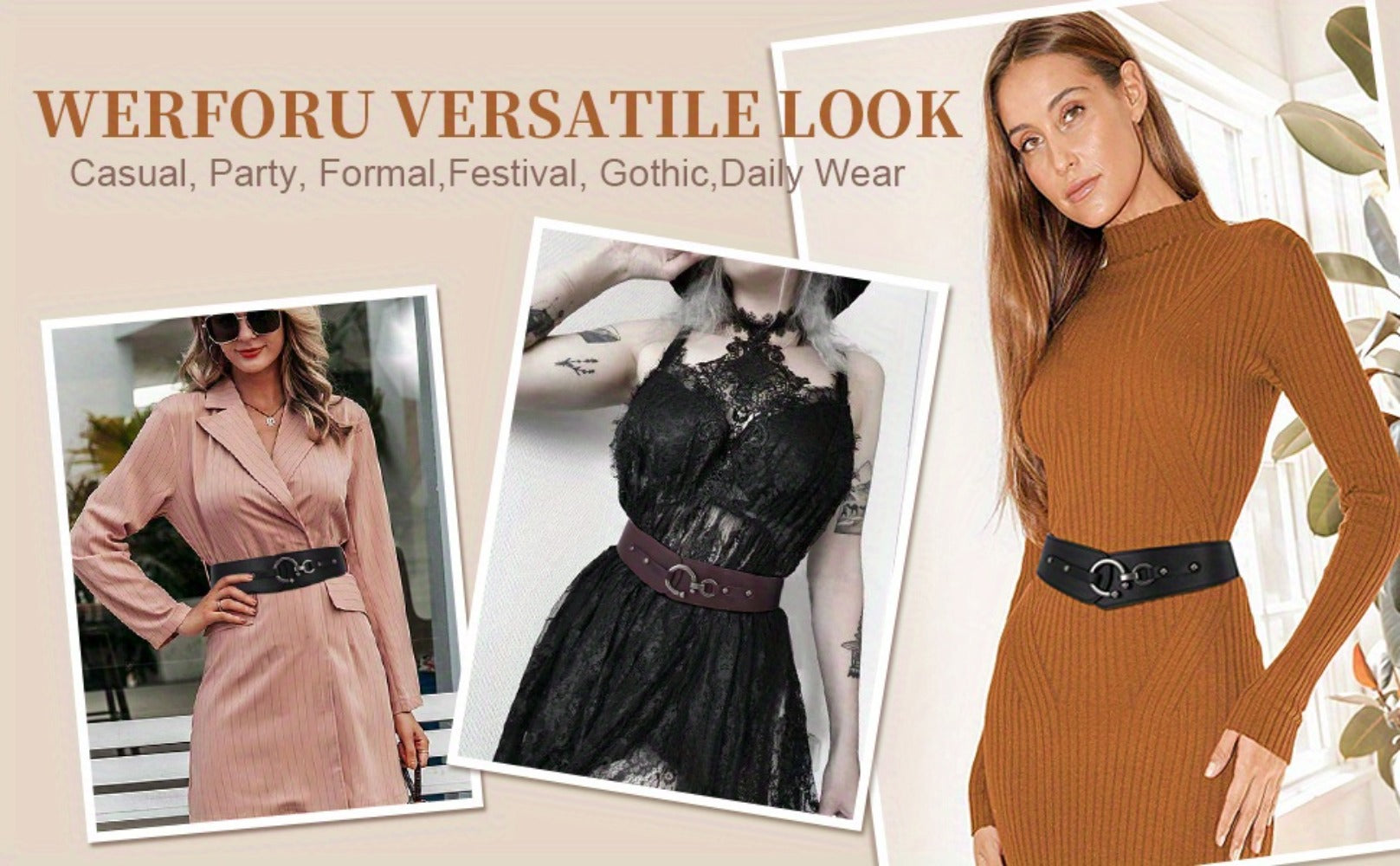 Women's Belt - Wide Elastic Retro Vintage Waist Interlocking Alloy Buckle Punk Style - product detail view 11