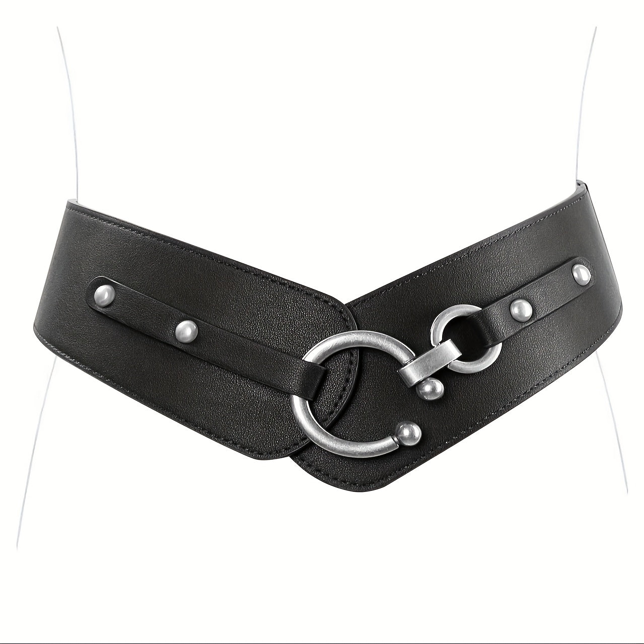 Women's Belt - Wide Elastic Retro Vintage Waist Interlocking Alloy Buckle Punk Style - product detail view 13
