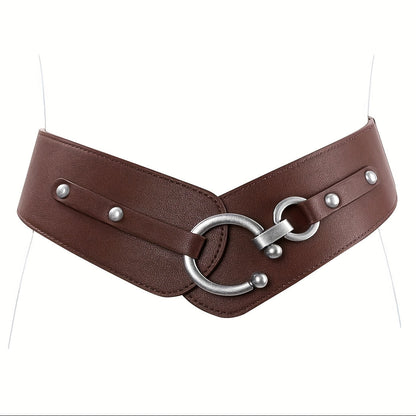 Women's Belt - Wide Elastic Retro Vintage Waist Interlocking Alloy Buckle Punk Style - product detail view 14