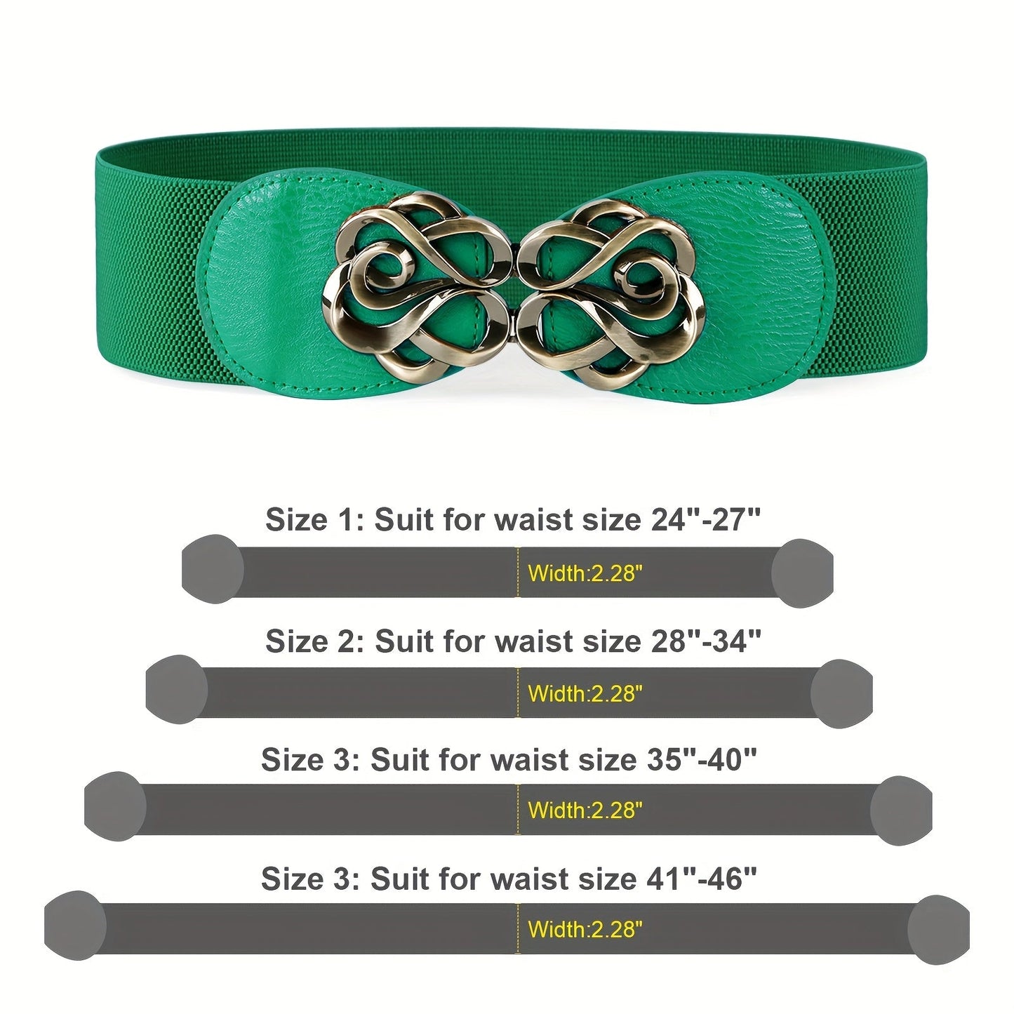 Women's Belt - Wide Elastic Set 4pcs for | Vintage Boho Waist with Golden Leaf Buckle - main product view