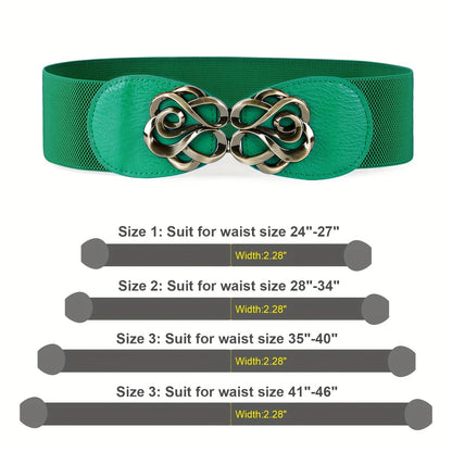 Women's Belt - Wide Elastic Set 4pcs for | Vintage Boho Waist with Golden Leaf Buckle - main product view